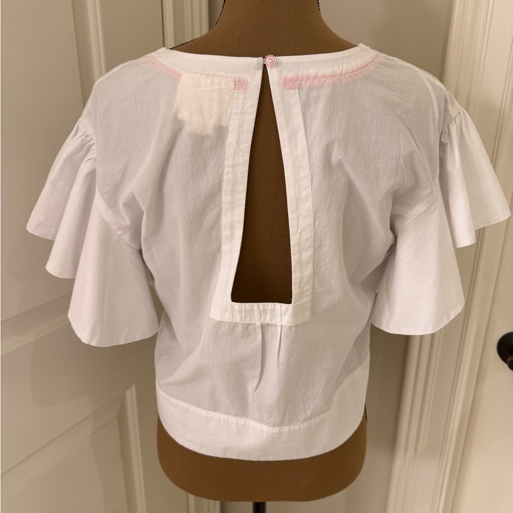 MAEVE ANTHROPOLOGIE | White Cotton Poplin Flutter Sleeve Pullover Blouse - Picture 10 of 11